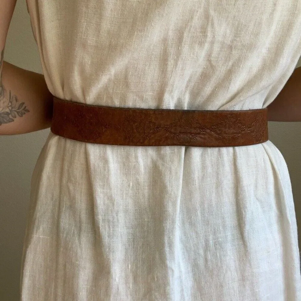Buckle Womens Brown Leather Floral Hippie Boho Belt Sz L - Picture 4 of 8
